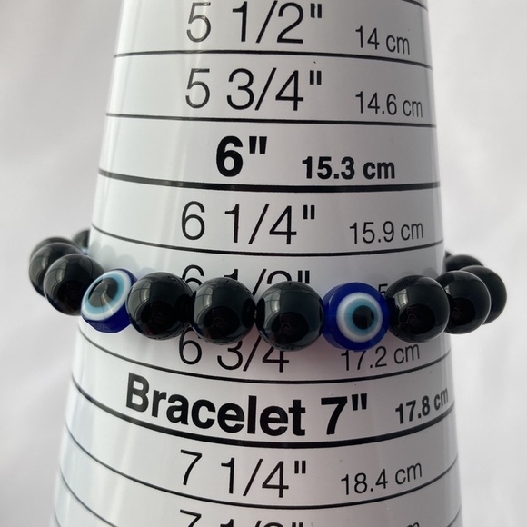 BLACK Onyx and Evil Eye Stretch Bracelet - Picture 6 of 11